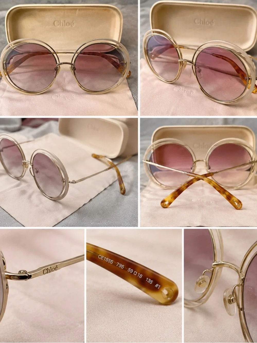Pink Gradient Round Sunglasses - Champagne Frame